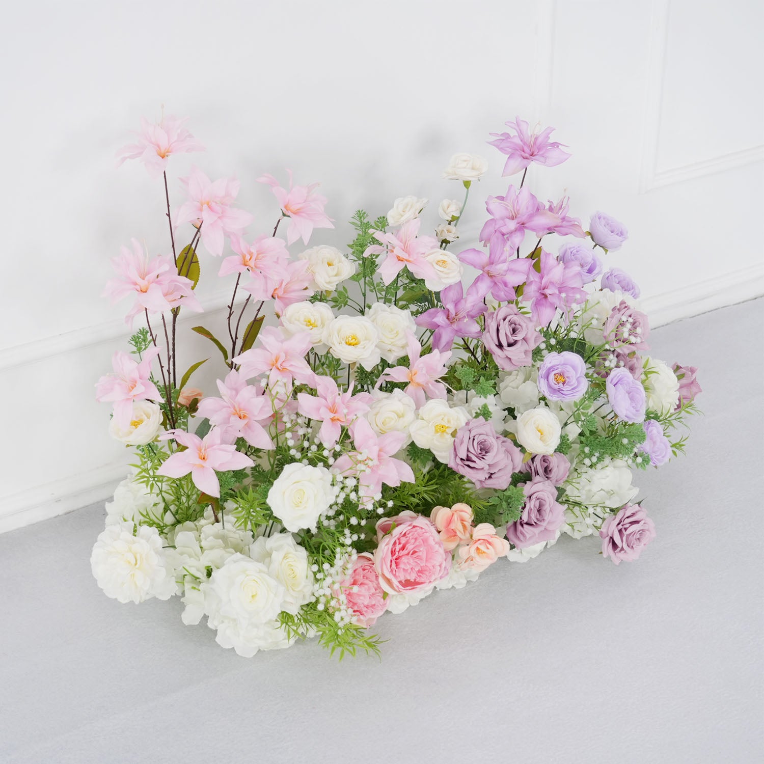 Uflower Artificial Purple Pink Wedding KT Backdrop Flower Row Decor